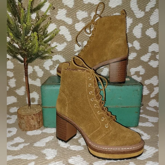 Suede Lace-Up Platform Ankle Boots in Brown - Picture 13 of 14